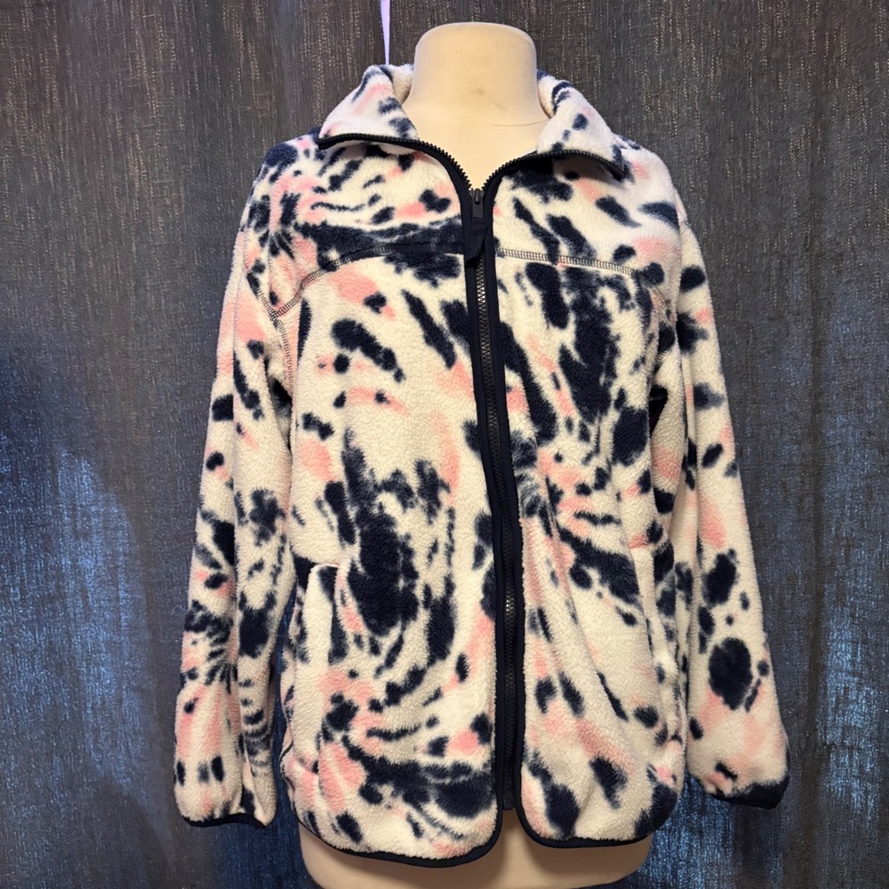GAP Tie Dye Fleece Full‎ Zip Jacket Pink Navy White (Women's XL)